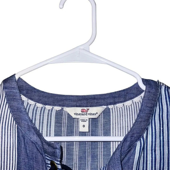 Womens‎ Vineyard Vines 100% Linen Blue / White Striped Tassle Dress Size 0 - Picture 3 of 4